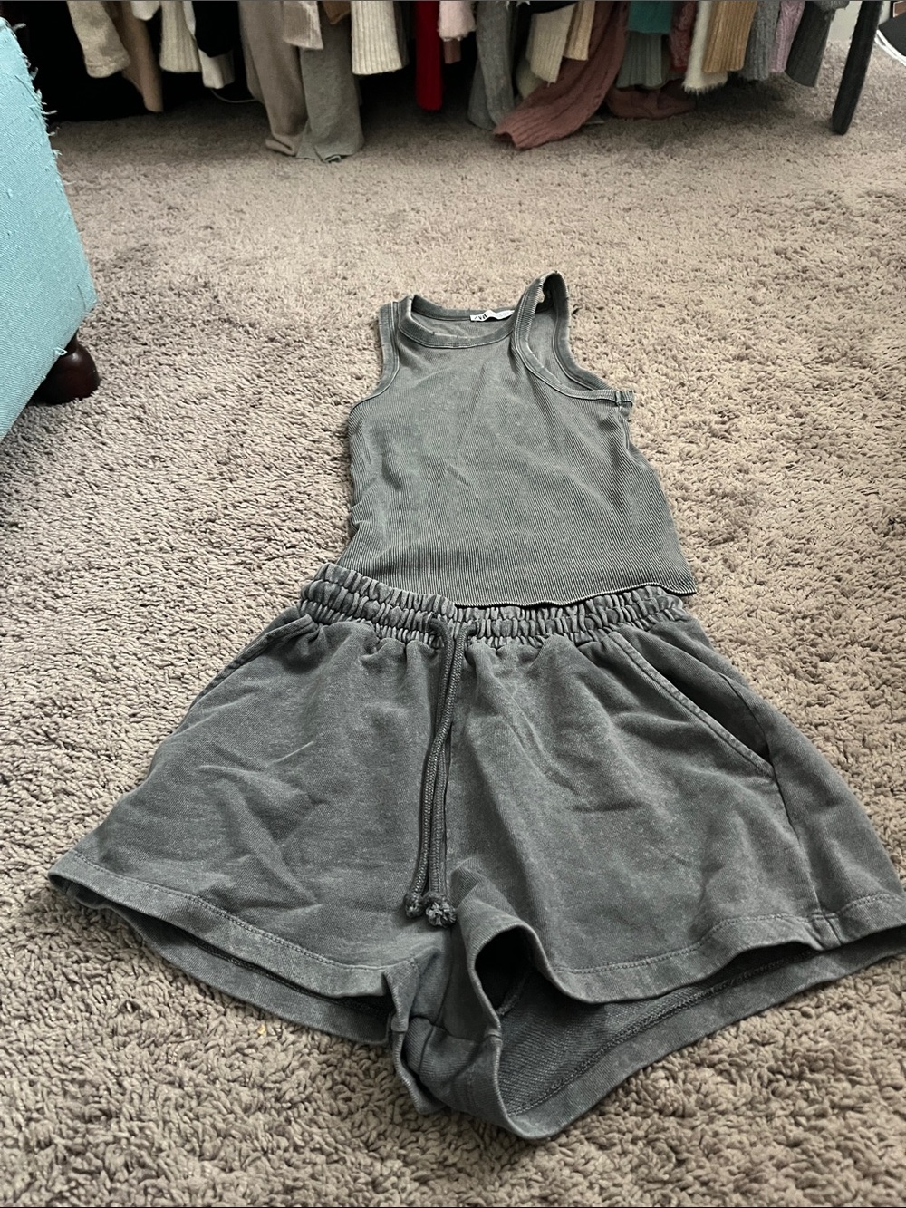 Zara Gray Tank Top & Elastic Waist Shorts Set